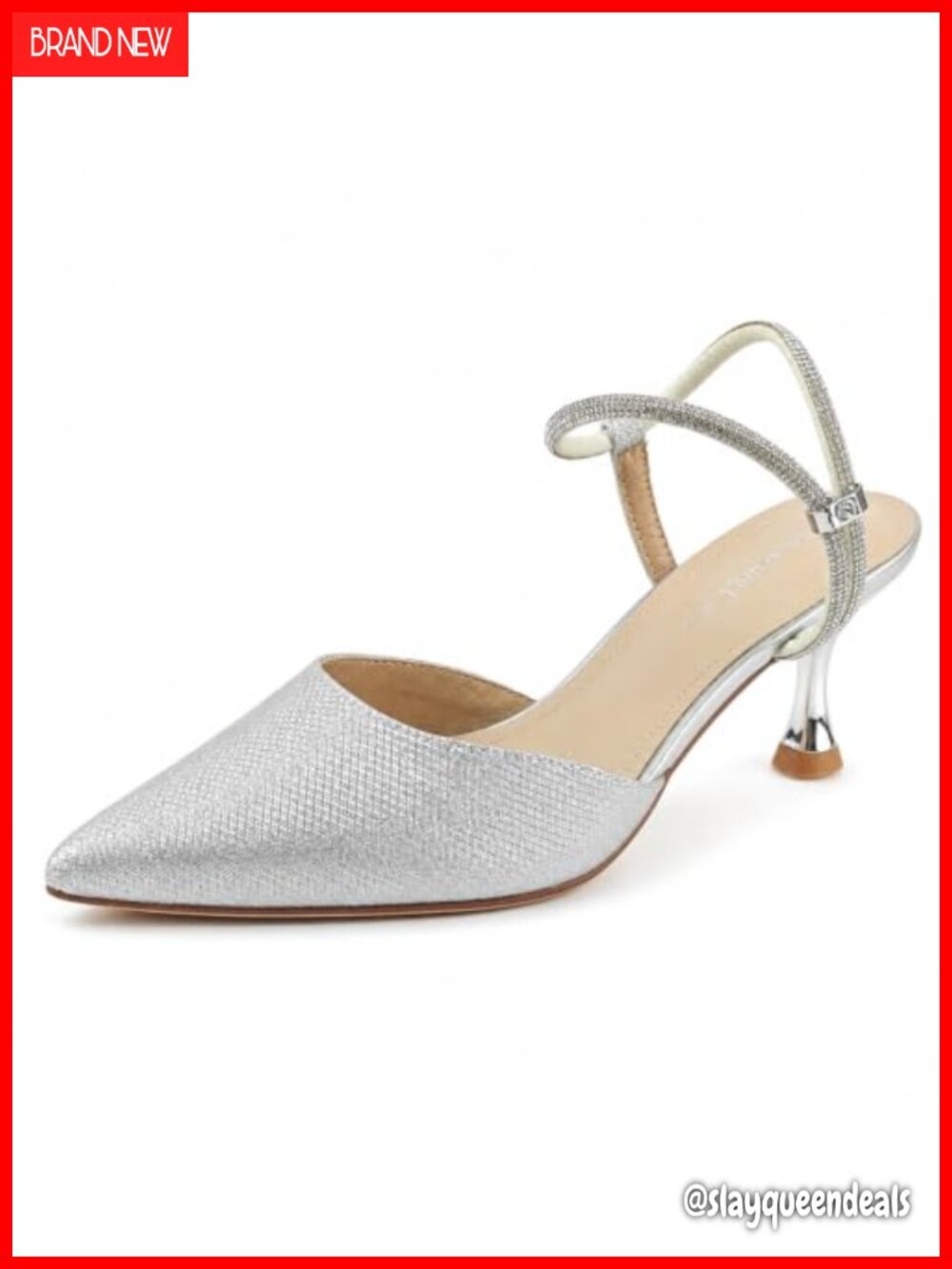 Rhinestone Slingback Kitten Heels Pointed Toe PU Pump